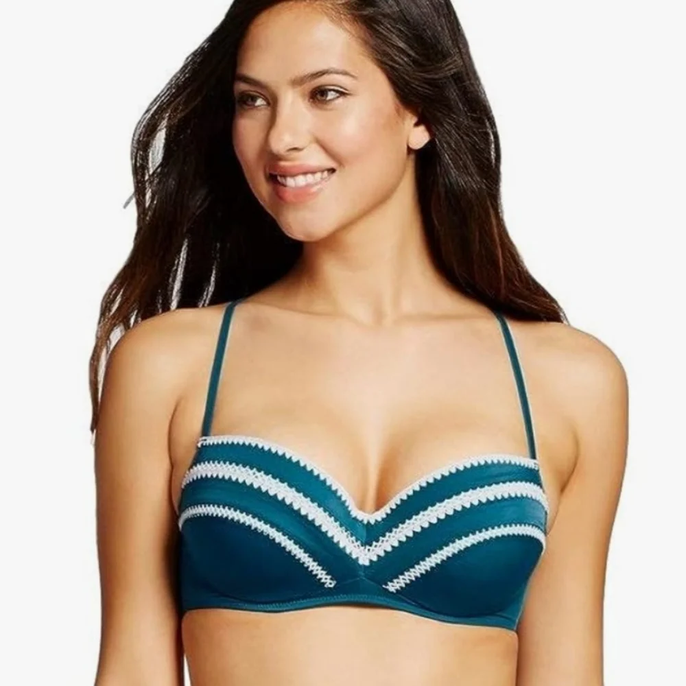 Shade and Shore teal green white stitched detail racetrack underwire 36B EUC